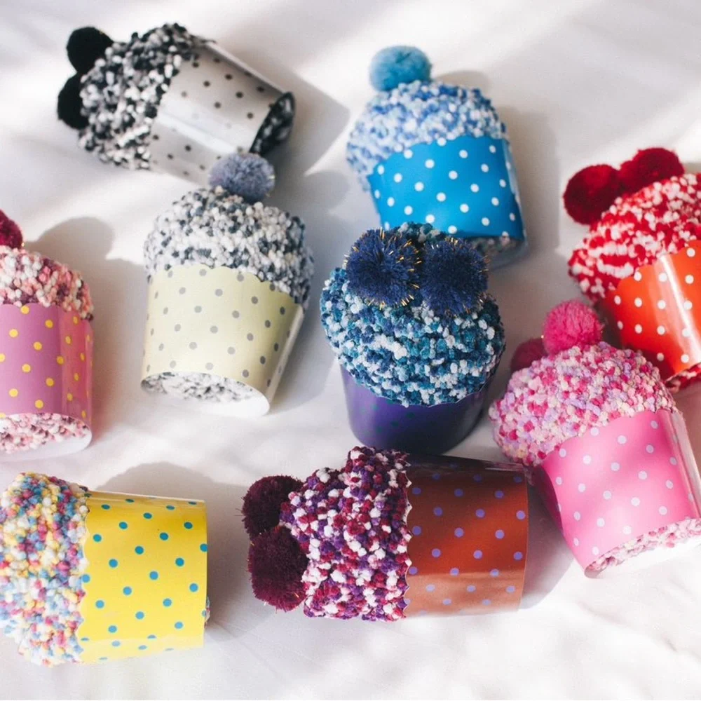 Confetti Cupcake Socks with Pom Poms in Box